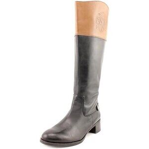 Franco Sarto Womens Black Chip Wide Calf Tall Riding Leather Boots Size: 7.5 NIB